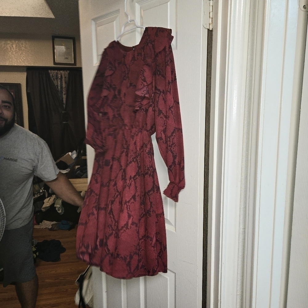 Banana republic factory dress women's size small burgundy red snake print smock - Picture 10 of 14